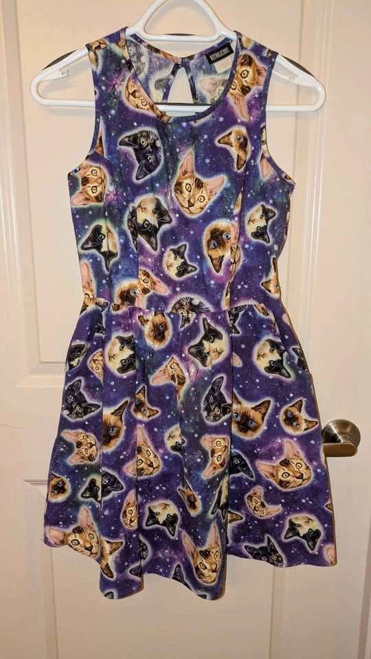 Retroliscious Galaxy Cats Fit & Flare Dress - size small - photo 2