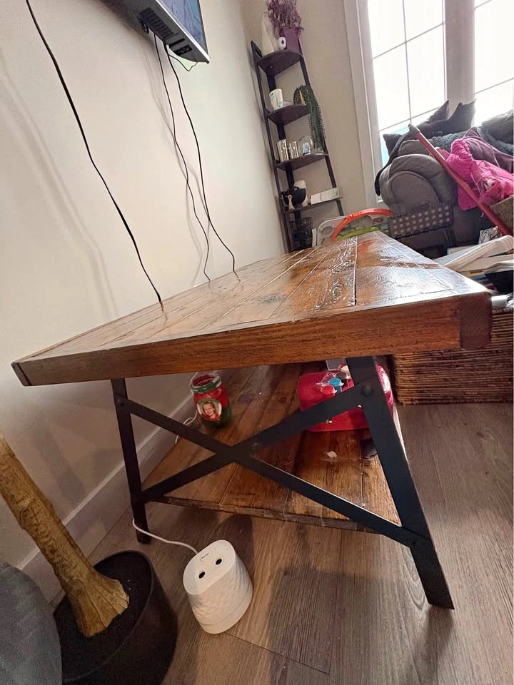 Industrial Rustic Coffee Table with Lower Shelf