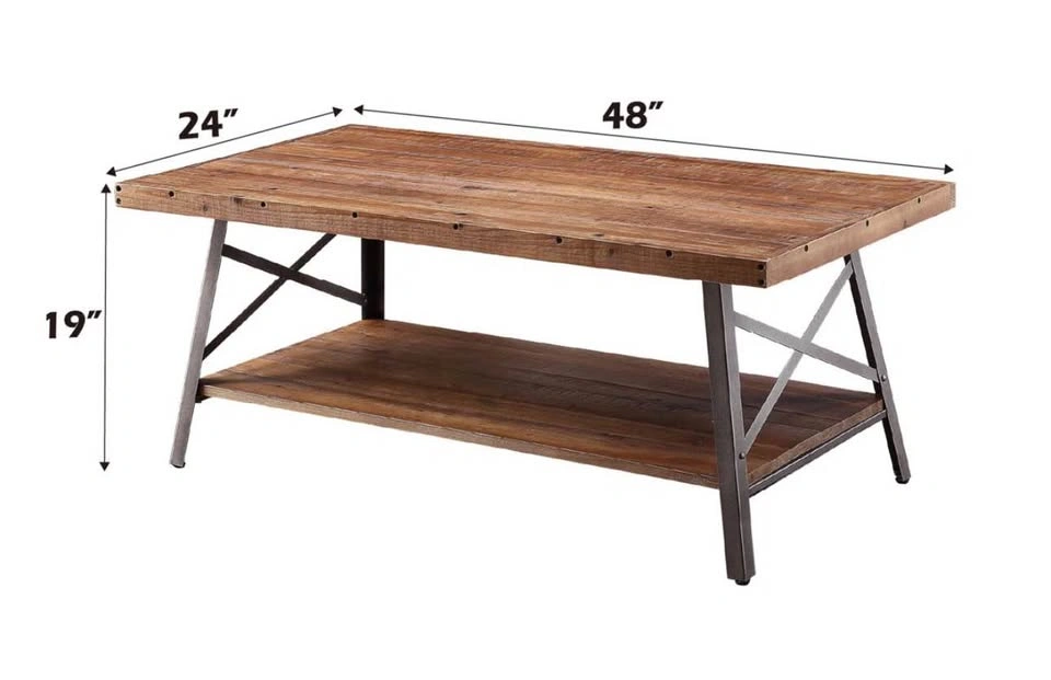 Industrial Rustic Coffee Table with Lower Shelf - photo 2