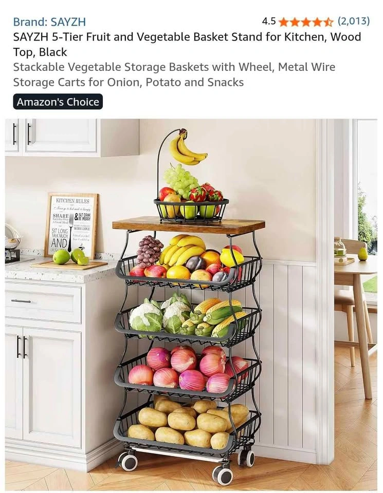 SAYZH 5-Tier Fruit and Vegetable Basket Stand for Kitchen