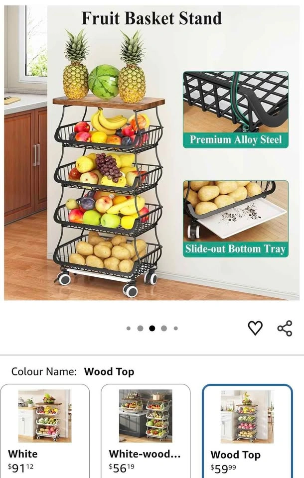 SAYZH 5-Tier Fruit and Vegetable Basket Stand for Kitchen - photo 2