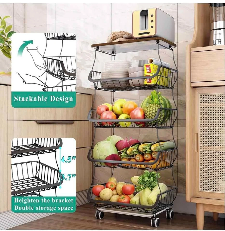 SAYZH 5-Tier Fruit and Vegetable Basket Stand for Kitchen - photo 3