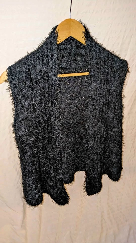 Black Fuzzy Open-Front Vest