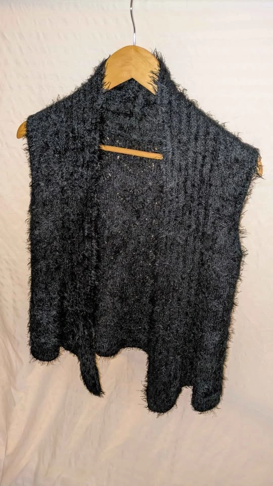 Black Fuzzy Open-Front Vest - photo 2