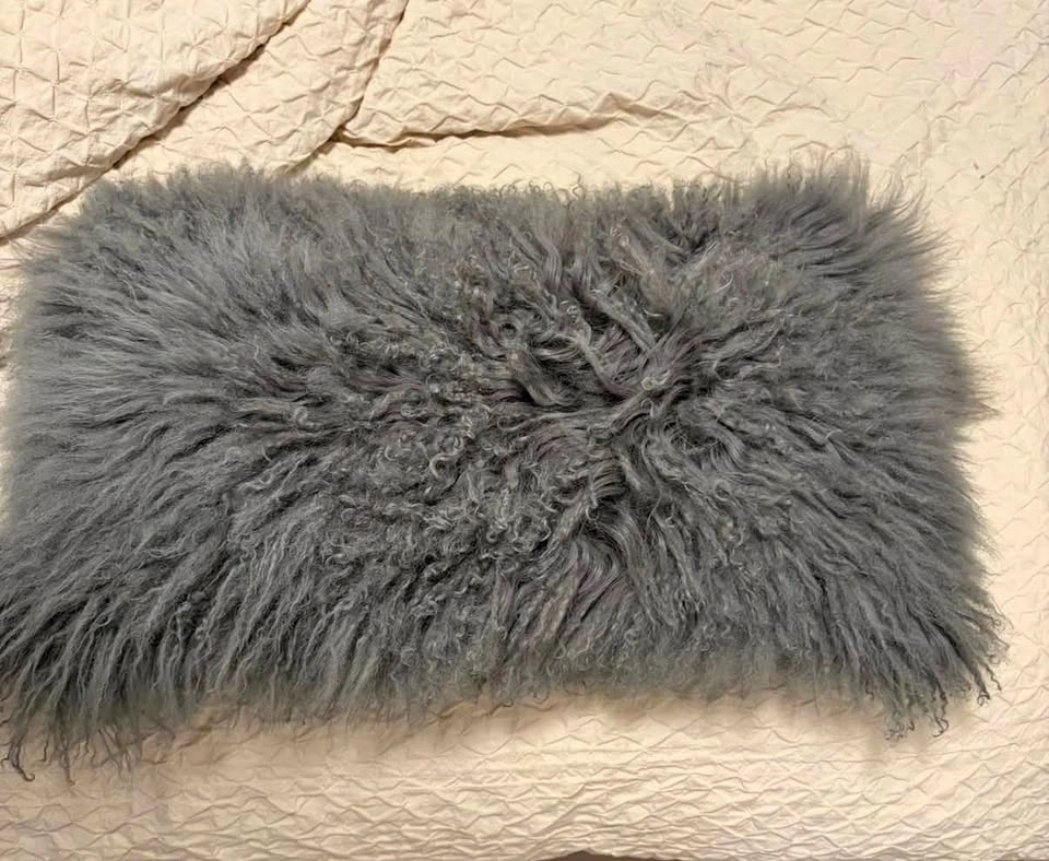 Mongolian lamb wool lumbar pillow, smoky gray, Urban Barn