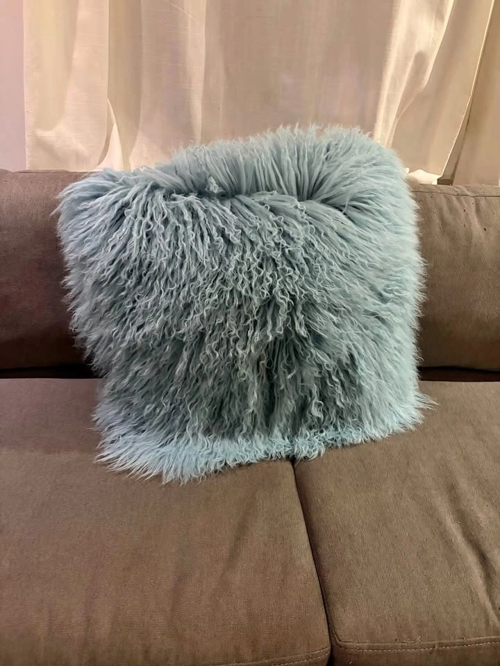 Mongolian lamb wool pillow, turquoise, Urban Barn, 20x20”