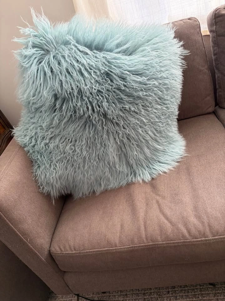 Mongolian lamb wool pillow, turquoise, Urban Barn, 20x20” - photo 2