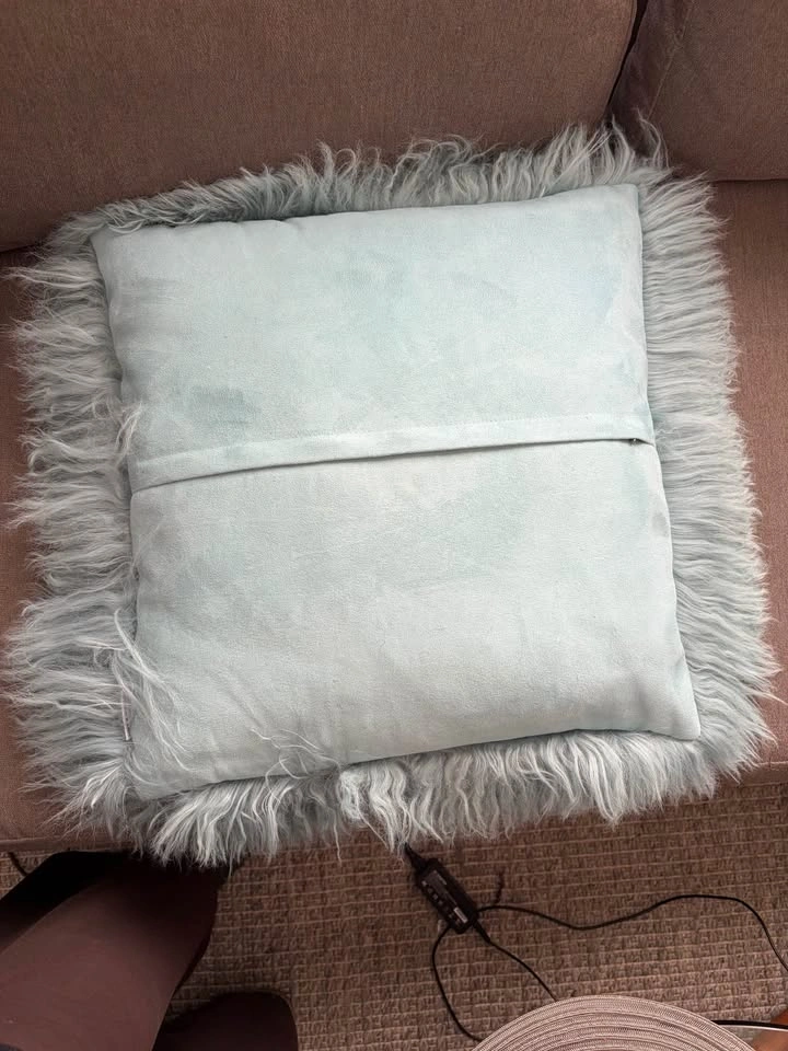 Mongolian lamb wool pillow, turquoise, Urban Barn, 20x20” - photo 3