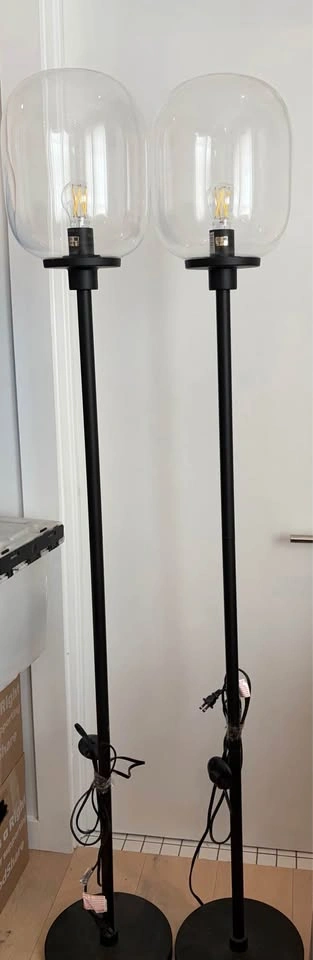 Two matte black glass globe floor lamps, 69", like new - photo 2