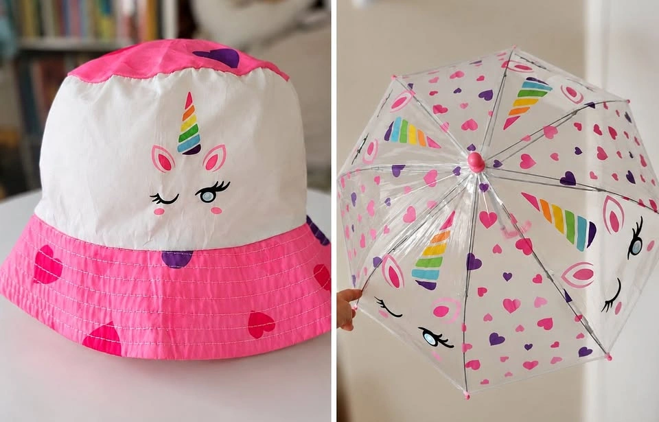 Kids Unicorn Rain Hat + Umbrella Set - Pink - Ages 4-7