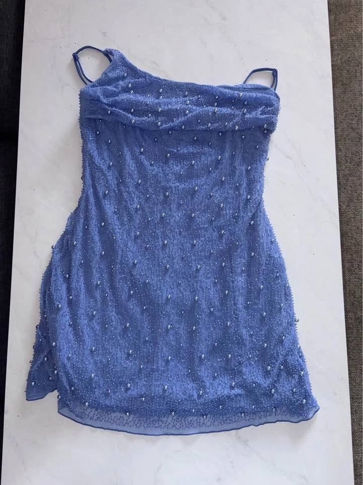 Oh Polly Blue Mini Dress with Sleeves Size US 6 - photo 2