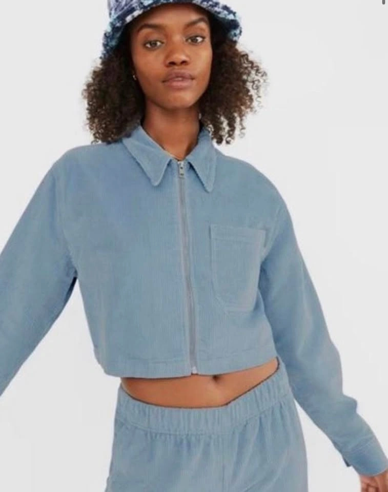 TNA Blue Corduroy Cropped Jacket Size Small - photo 2