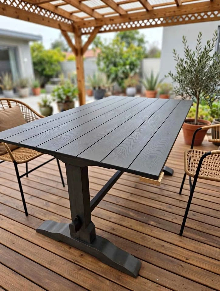 Dining Table 60" x 36" – Dark Wood, Trestle Base