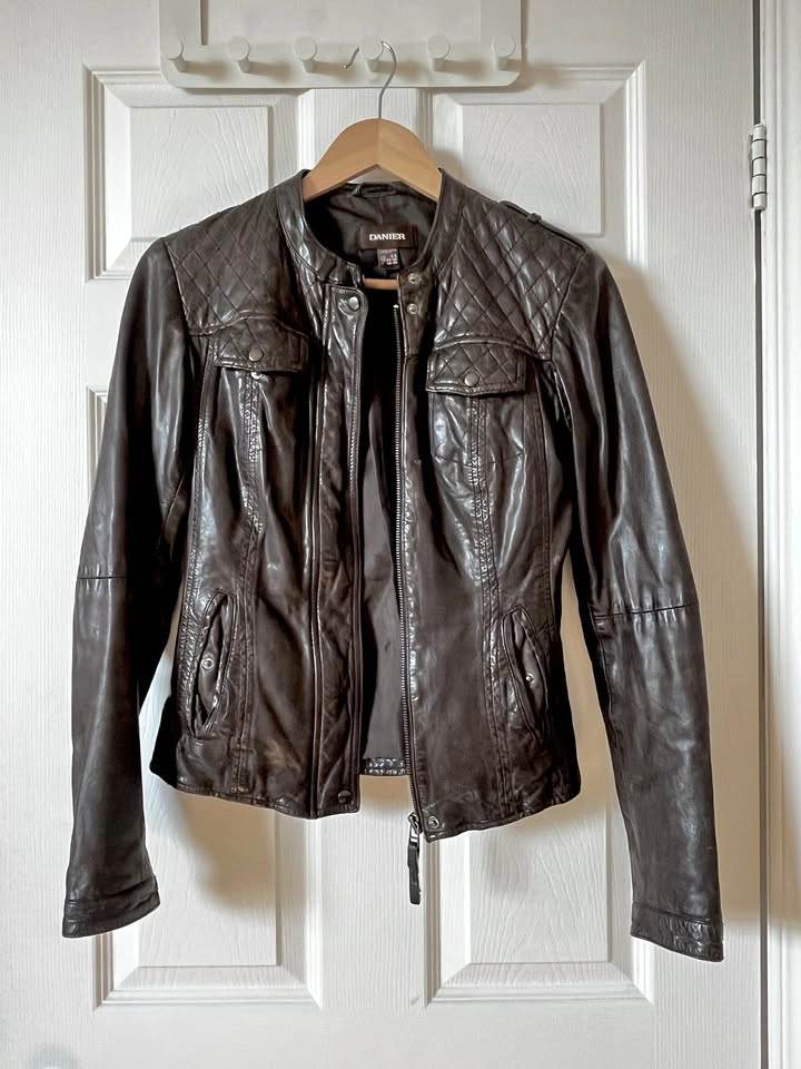 DANIER Dark Brown 100% Leather Bike Jacket