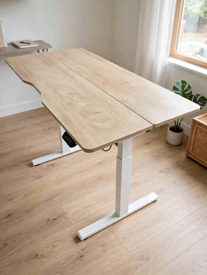Electric Standing Desk 48" x 24" – Light Oak Top, White Frame