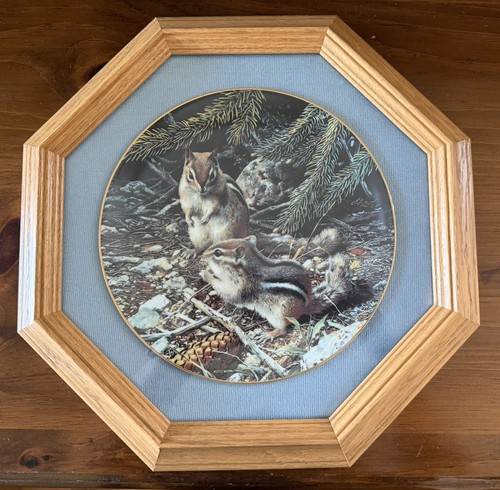 Framed Carl Brenders Beneath the Pines Chipmunks Plate