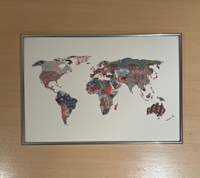 Floral Pattern World Map Framed Wall Art