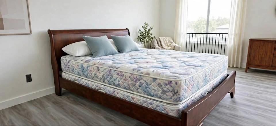 King Size Dark Brown Sleigh Bed – Mattress & Box Spring Included
