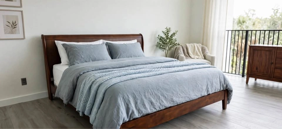 King Size Dark Brown Sleigh Bed – Mattress & Box Spring Included - photo 3