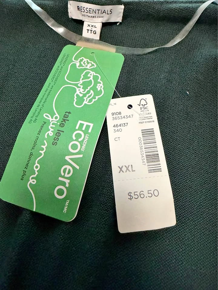 Reitmans R Essentials Dark Green Open-Front Cardigan, Size XXL