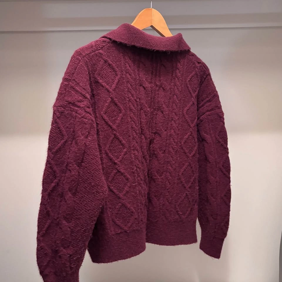 Burgundy cherry Cable Knit Polo Sweater - photo 3