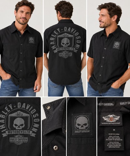 Harley Davidson Mens M Black Skull Graphic Short Sleeve Shirt