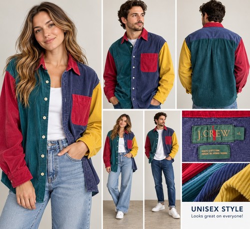 Vintage J Crew Corduroy Shirt Large Colorblock 90s Cotton