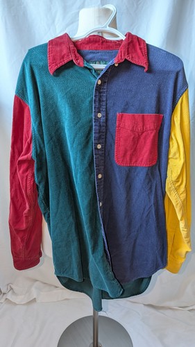 Vintage J Crew Corduroy Shirt Large Colorblock 90s Cotton - photo 4