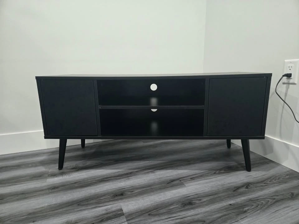 Black TV Stand / Media Console with Cabinets & Shelves - photo 3