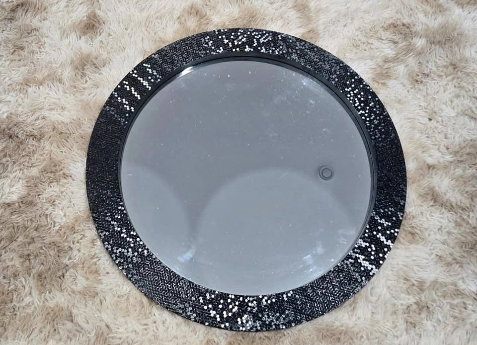 Round Decorative Wall Mirror - Black Sparkle Frame