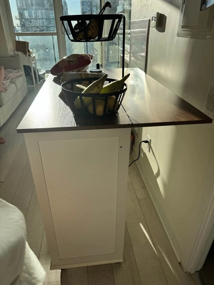 White Rolling Kitchen Island with Drop-Leaf Wood Top - photo 3