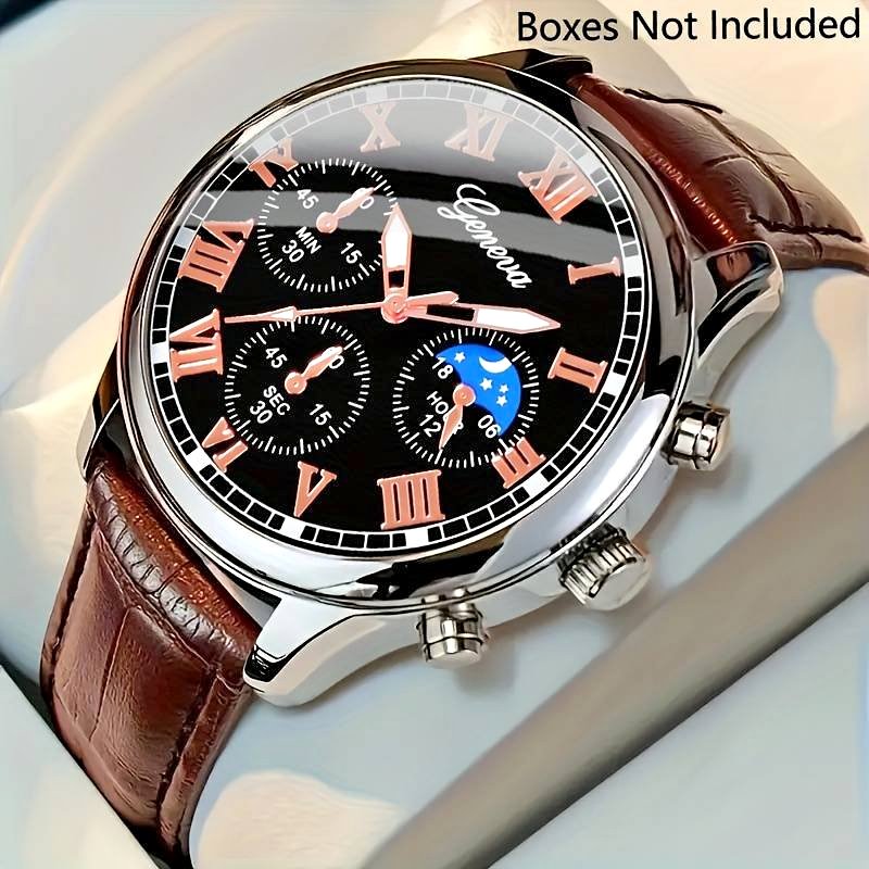 Geneva Men Quartz Watch - Luxury Leather Strap (USED)
