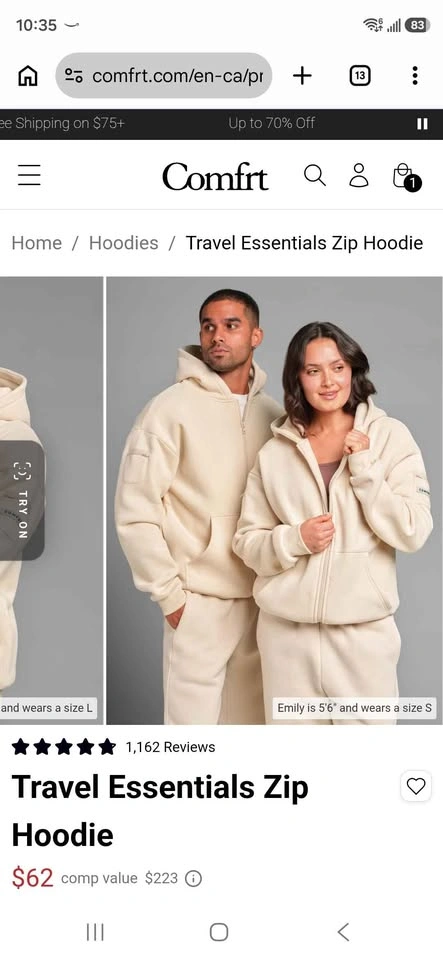 Comfrt Travel Essentials Zip Hoodie medium size unisex - photo 3