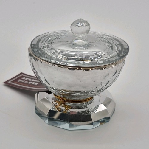 Art Judaica Clear Glass Round Jar with Handle Lid, Glossy Decora
