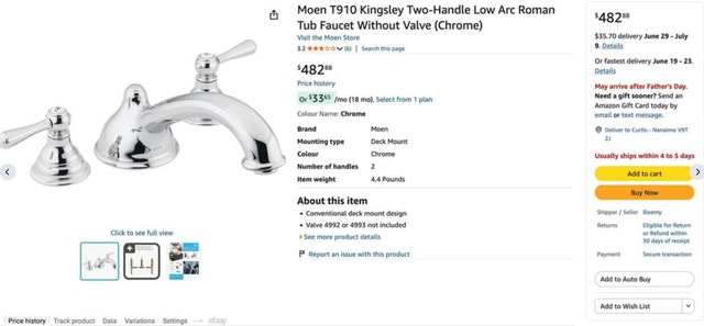 Moen T910 Kingsley Two-Handle Low Arc Roman Chrome Tub Faucet - photo 5