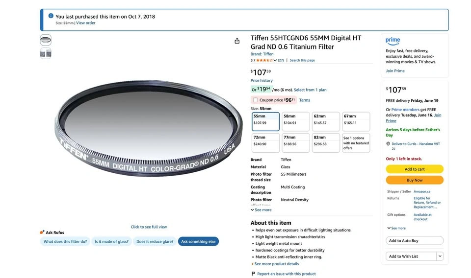 Tiffen 55mm Digital HT Grad ND 0.6 Titanium Filter - photo 5
