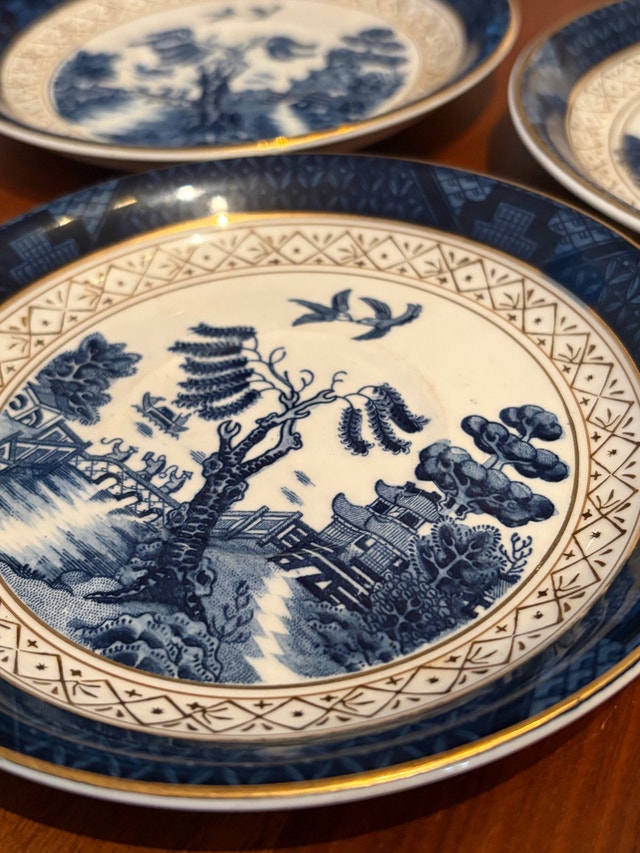 Vintage Nikko Double Phoenix Blue Willow Saucers Set of 3 - photo 5