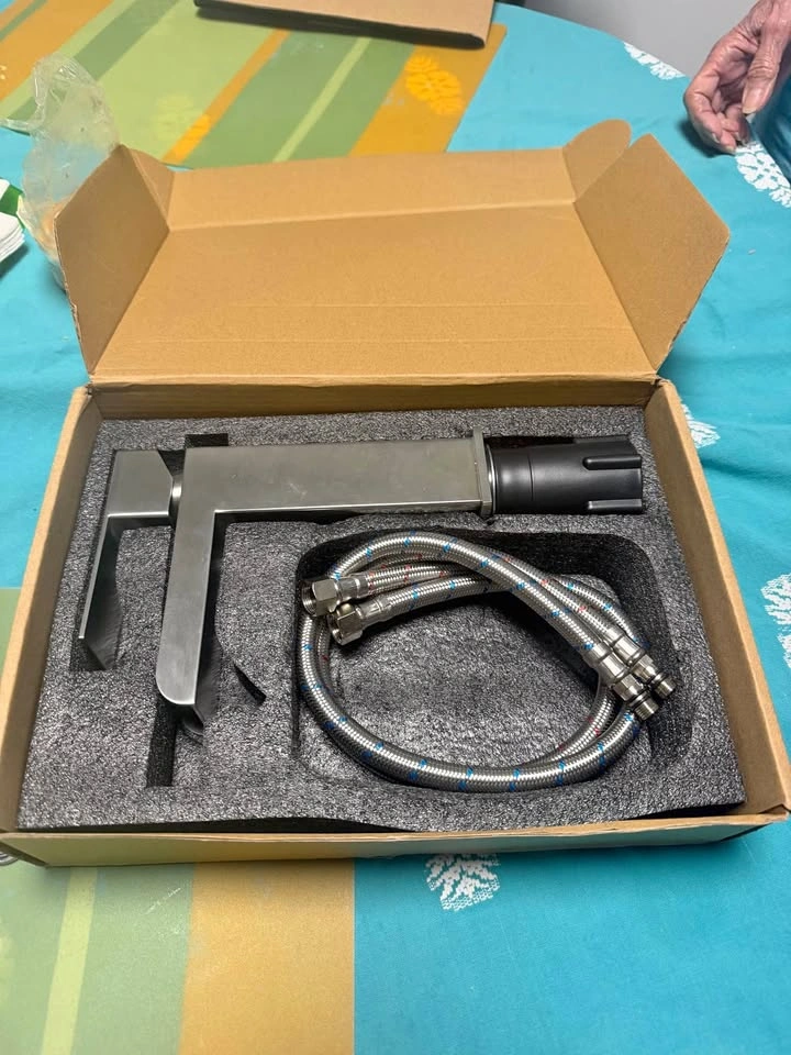 Modern Waterfall Bathroom Faucet – Brushed Nickel – New in Box