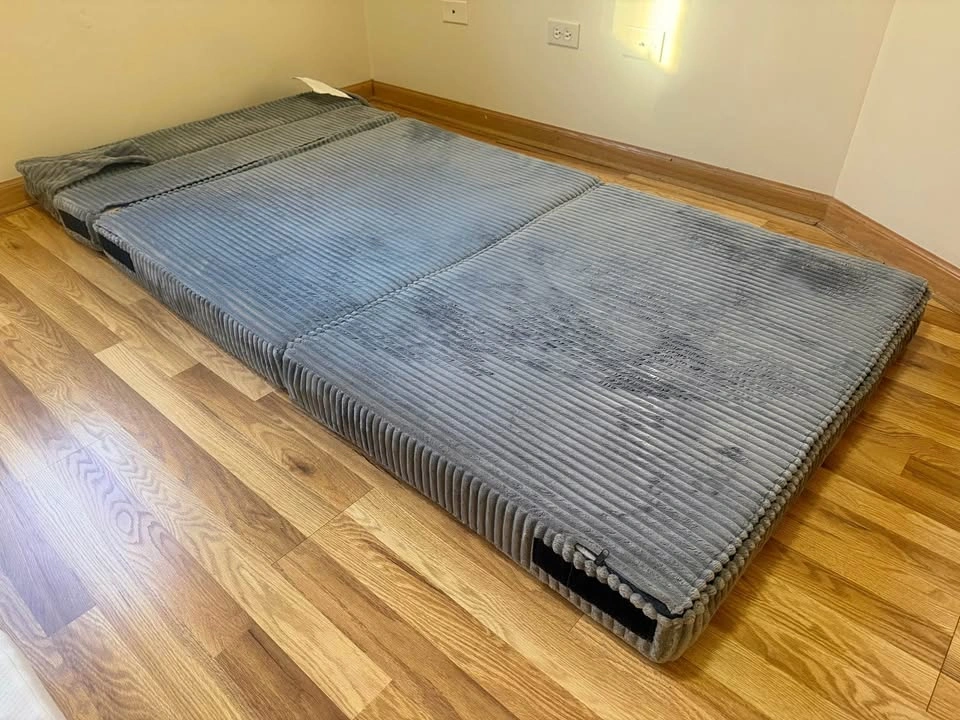 Grey Corduroy Twin XL Folding Mattress 80"x40"x4.5"
