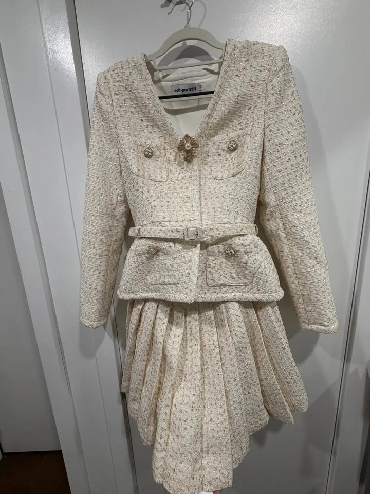 New Self-Portrait Cream Tweed Jacket and Skirt Set - photo 2