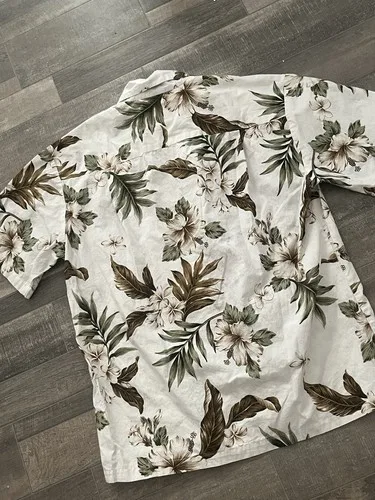 kys hawaiian shirt Floral Brown Green Button Down Pocket Medium - photo 2