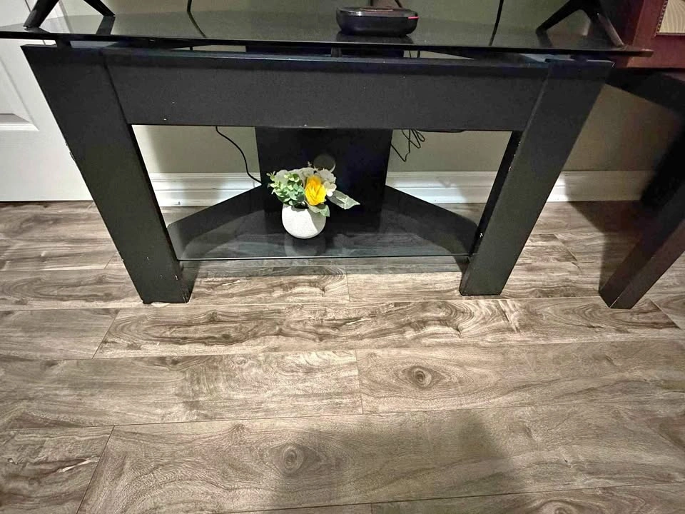 Black Glass Corner TV Stand