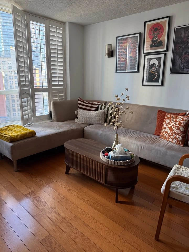 FREE Beige Suede Curved Sectional Sofa - photo 2