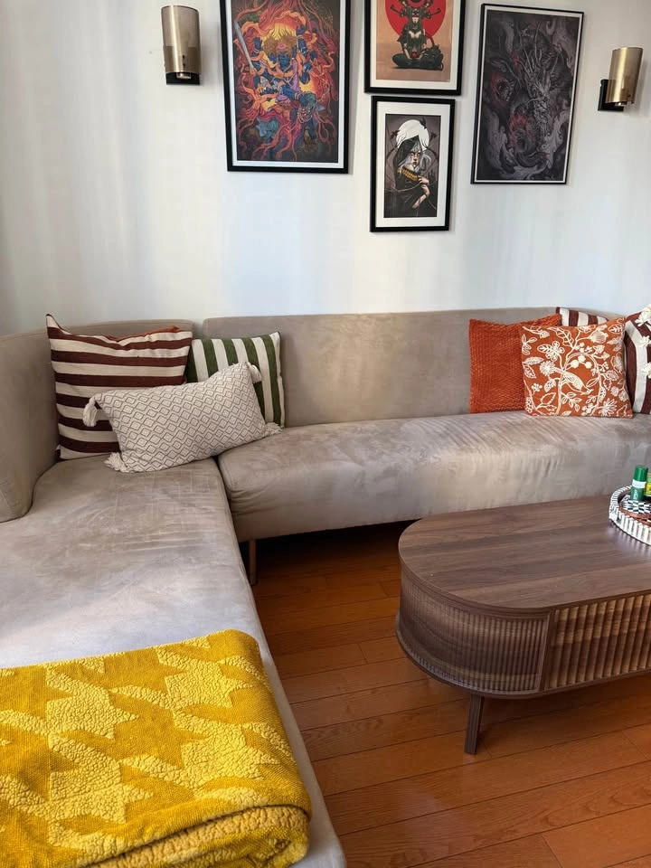 FREE Beige Suede Curved Sectional Sofa - photo 3