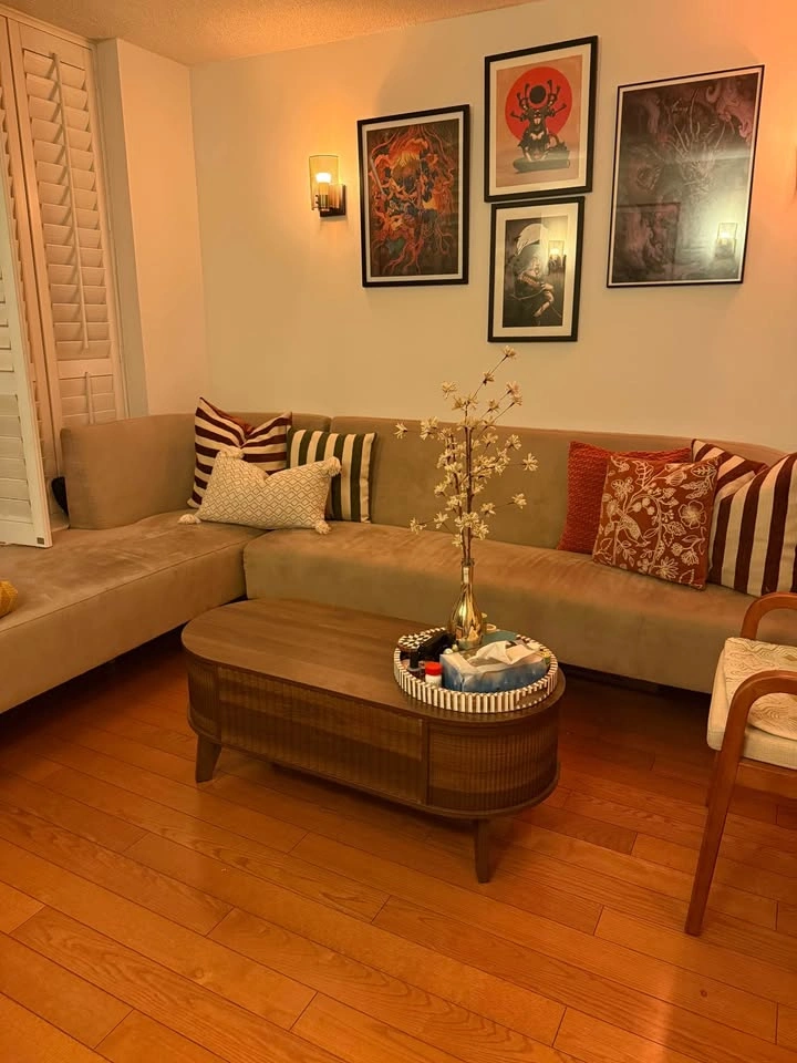 FREE Beige Suede Curved Sectional Sofa - photo 4