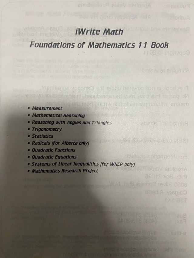 Absolute Value Publications iWrite Math 11 20-2 Alberta Course - photo 2