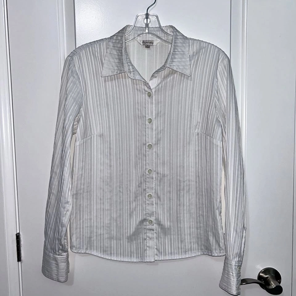 Ingenuity White Striped Button-Down Shirt – Long Sleeve, Size 4