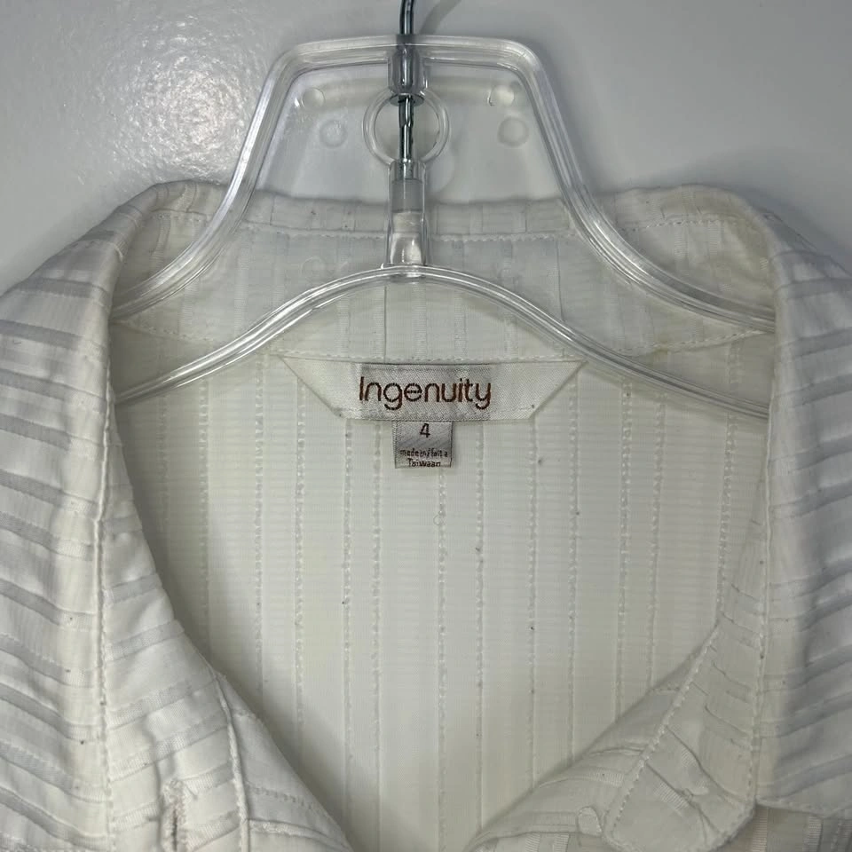 Ingenuity White Striped Button-Down Shirt – Long Sleeve, Size 4 - photo 3