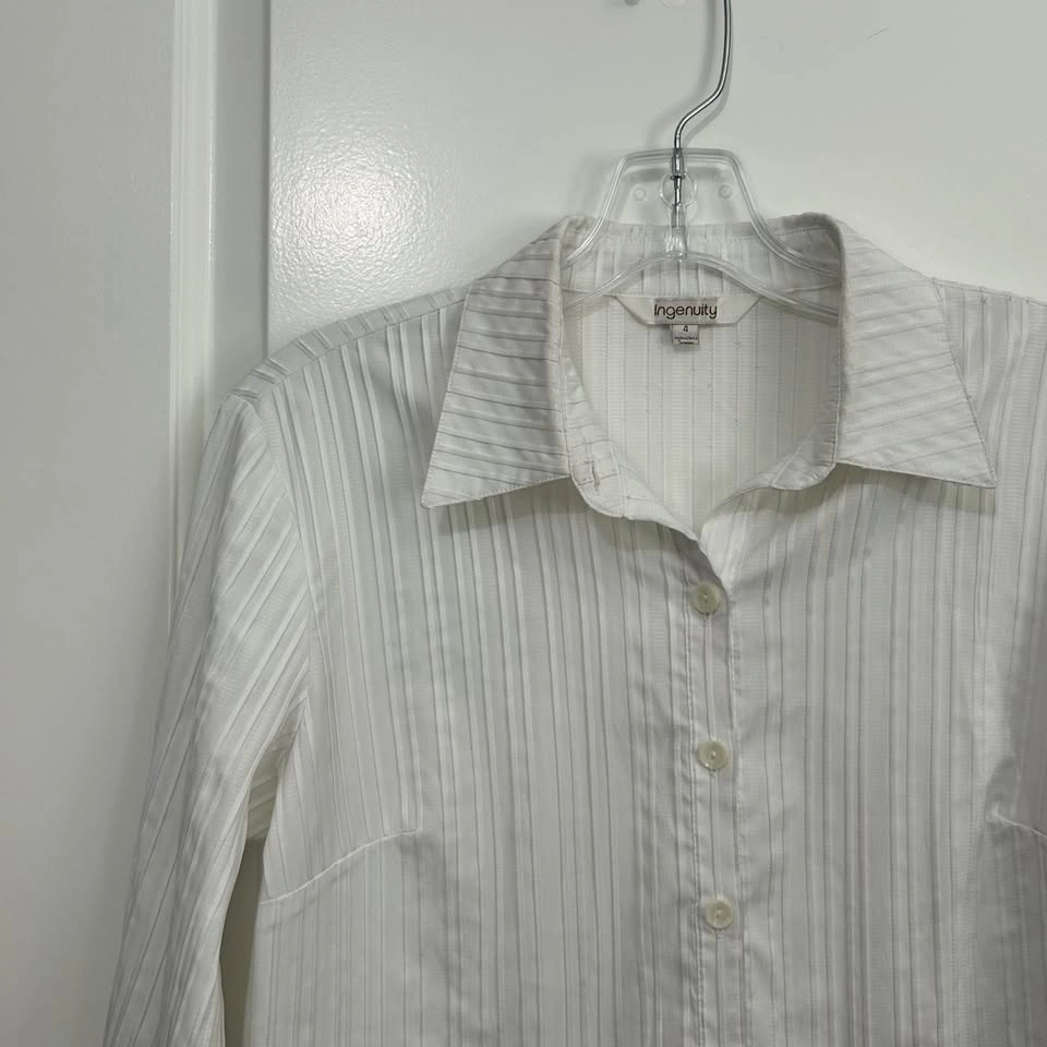 Ingenuity White Striped Button-Down Shirt – Long Sleeve, Size 4 - photo 4