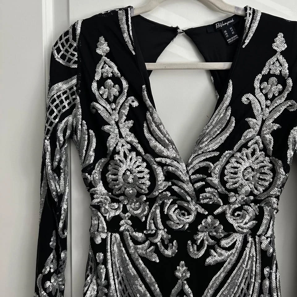 ReVamped Black & Silver Sequin Bodycon Dress - Size XS - photo 2